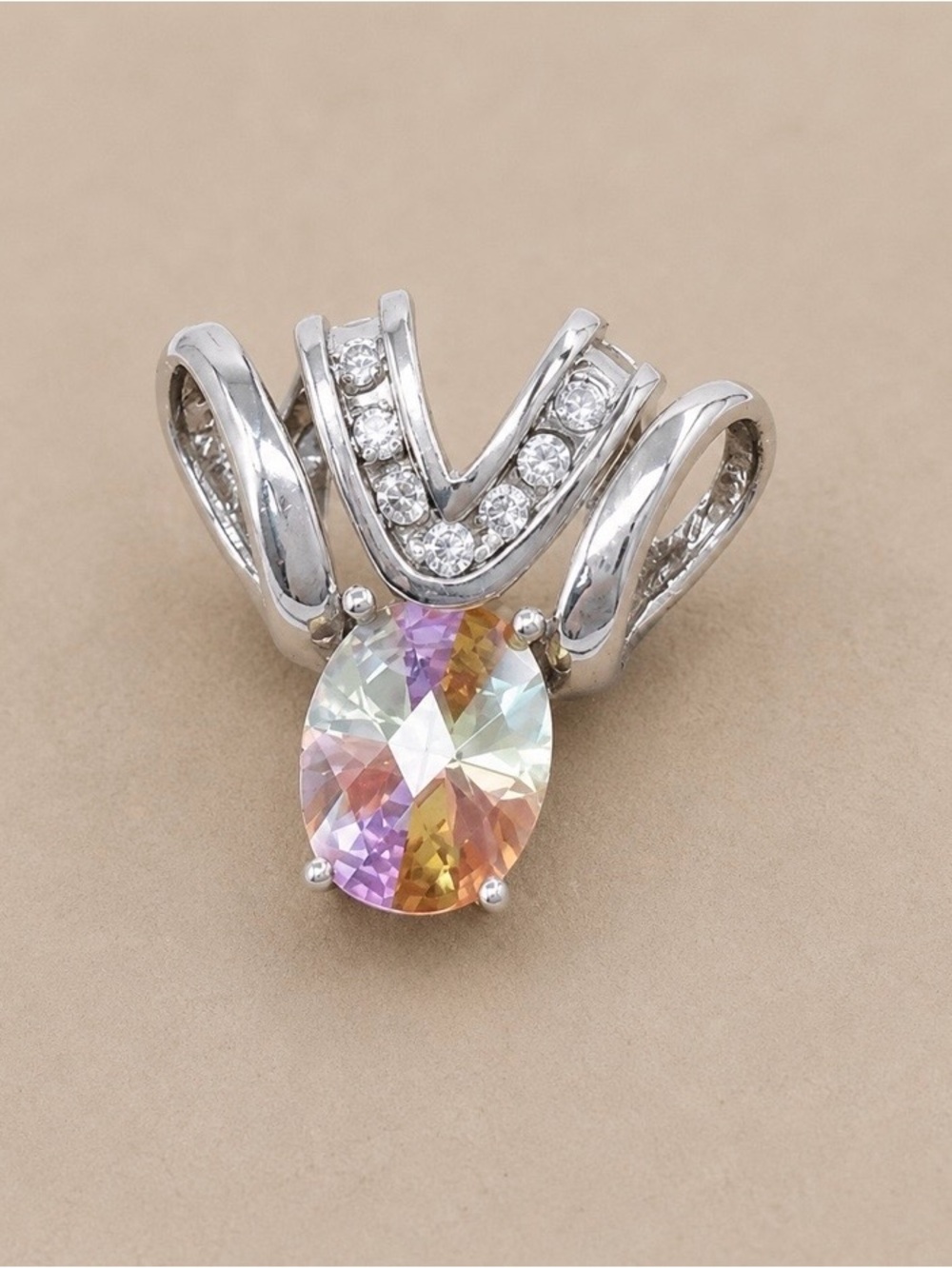 Vintage Sterling Silver 925 Multicolor CZ Pendant